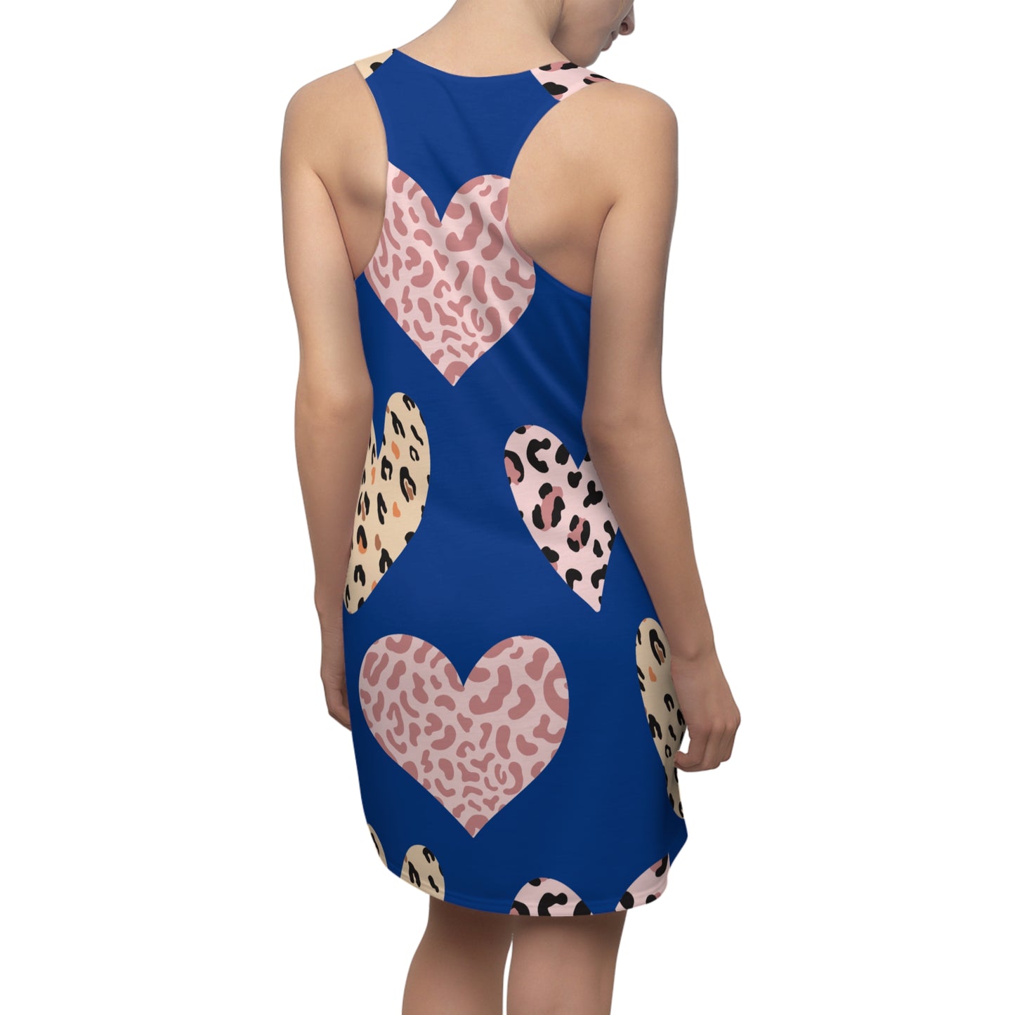 Blau Herz Leopard Racerback Kleid – Weiß Pink Sommerkleid
