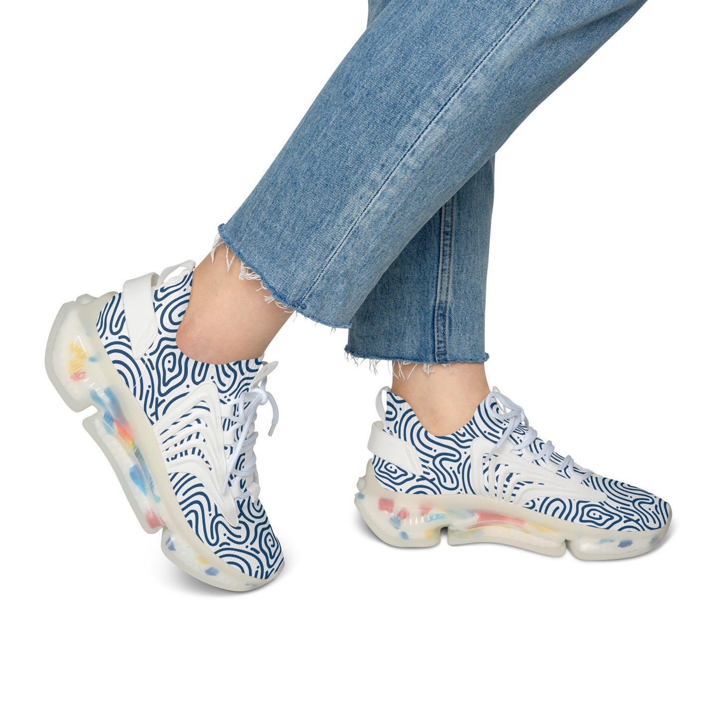 Damen Sneaker Blau Weiß Modern Design Atmungsaktiv