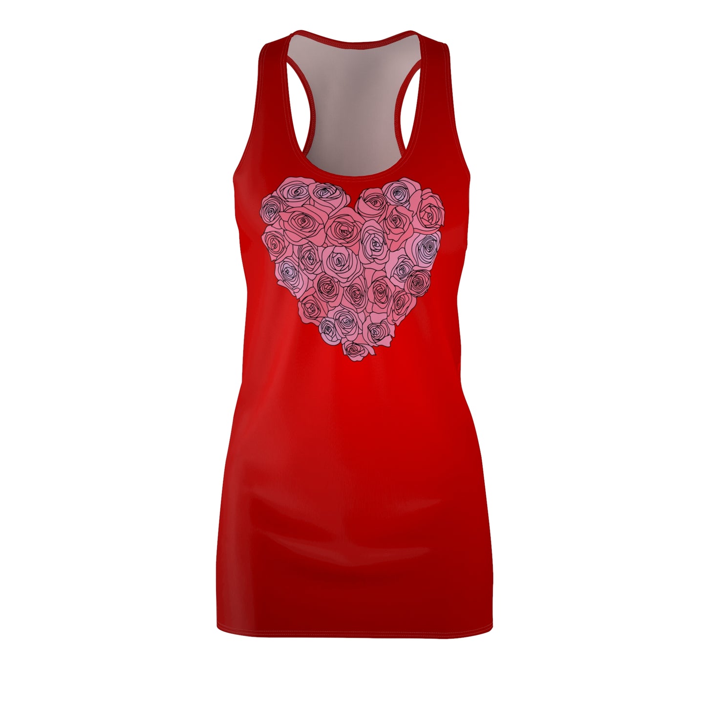 Romantisch Floral Herz Racerback Kleid – Rotes Sommerkleid
