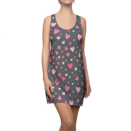 Pink Herz Racerback Kleid – Verspieltes Sommerkleid in Grau