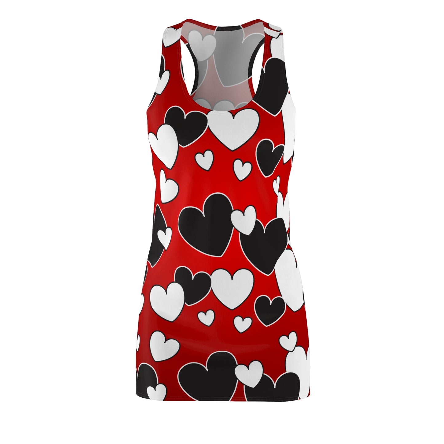 Romantic Heart Print Racerback Dress – Red Black White Summer Dress