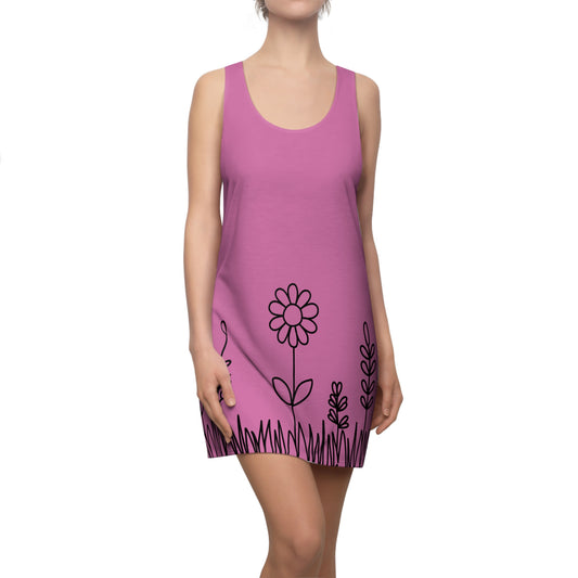 Rosa Blumen Racerback Kleid – Bequemes Sommerkleid