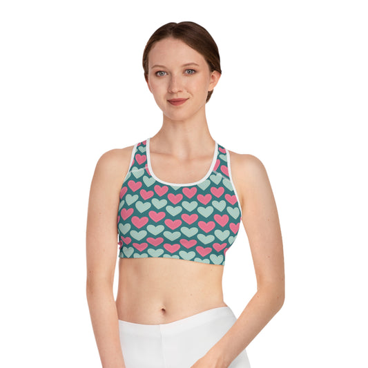 Damen Sport BH Herz Muster Atmungsaktiv Fitness Yoga Lauf Top