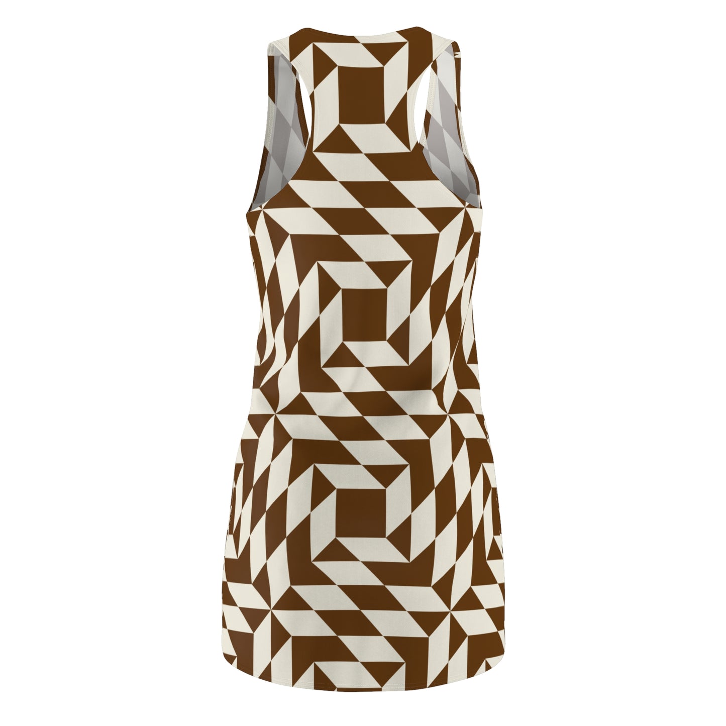 Racerback Kleid Damen – braunes Sommerkleid mit geometrischem Muster