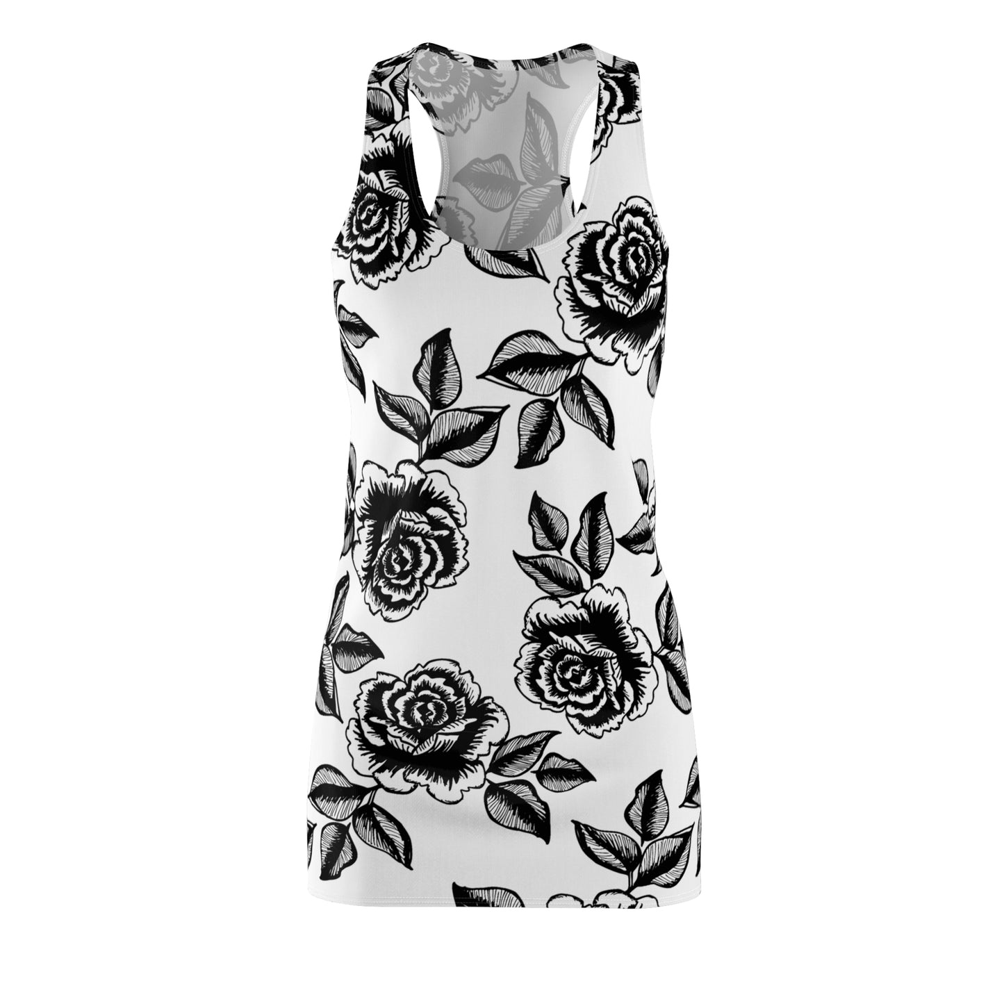 Floral Racerback Kleid – Schwarz-Weiß Rosenmuster, Sommer & Freizeit