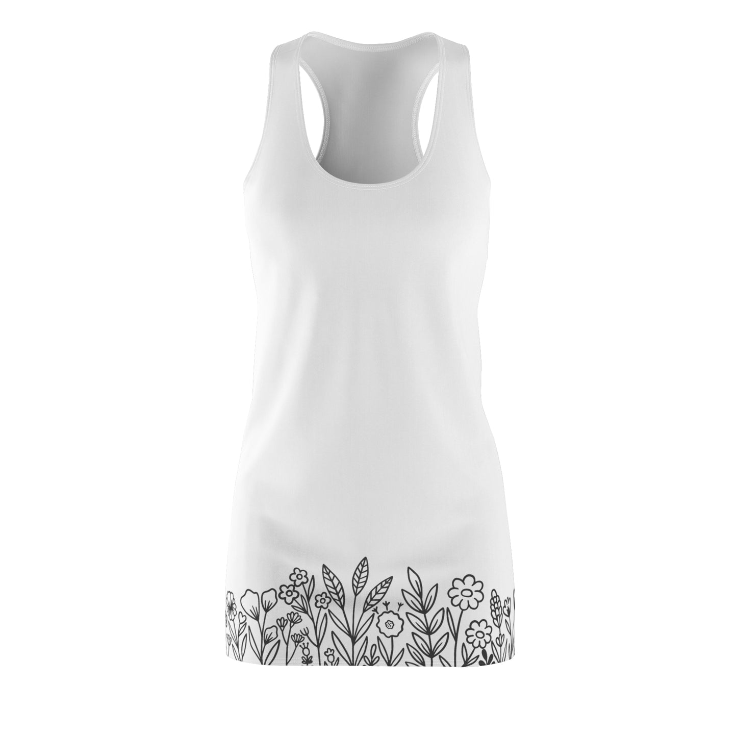 Racerback Kleid Damen Sommer | Ärmelloses Freizeitkleid mit Blumenillustration | Strandkleid & Casual Outfit