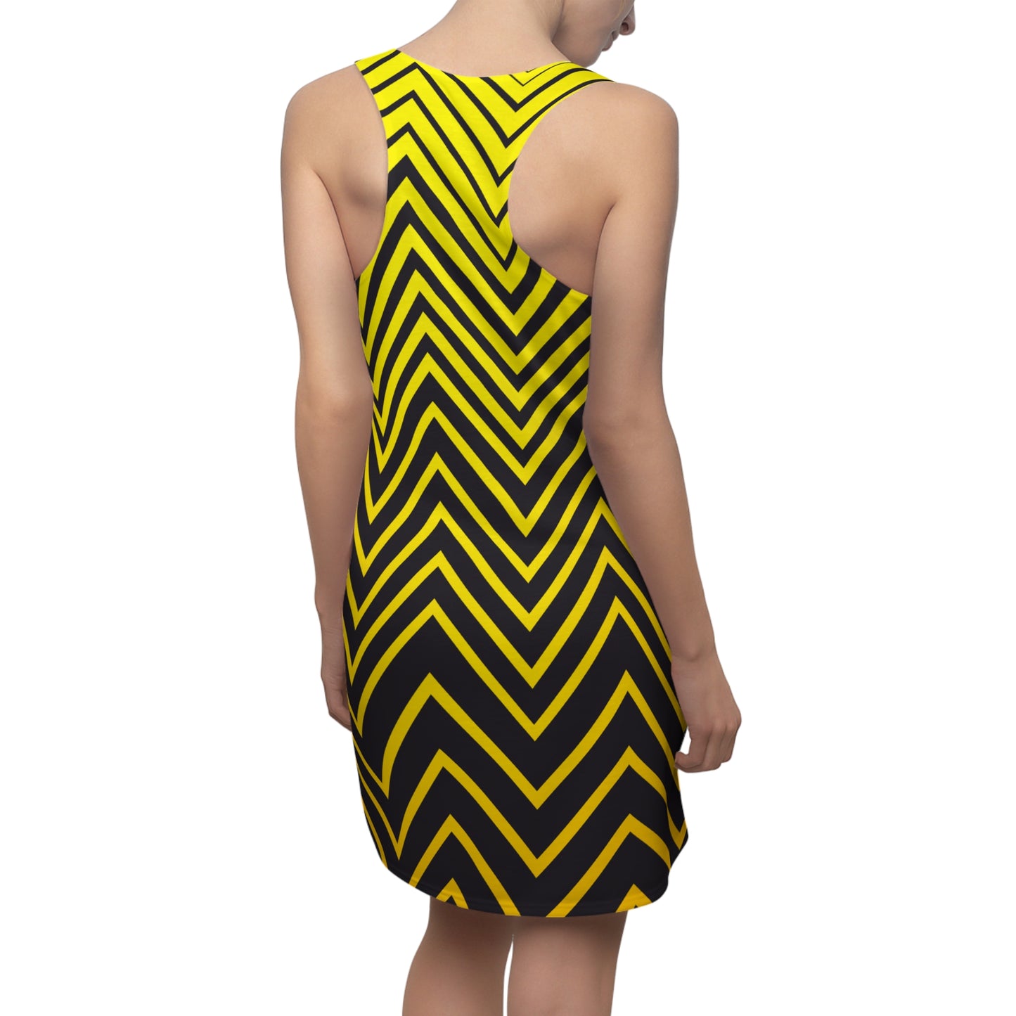 Gelbes Racerback Kleid – Sommerkleid für Damen mit modernem Linienmuster