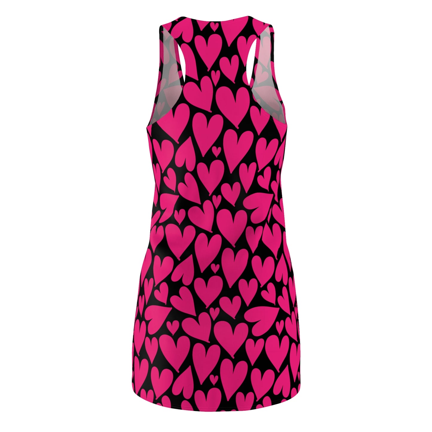 Damen Kleid Herz Print Pink Schwarz Sommer Casual Valentinstag