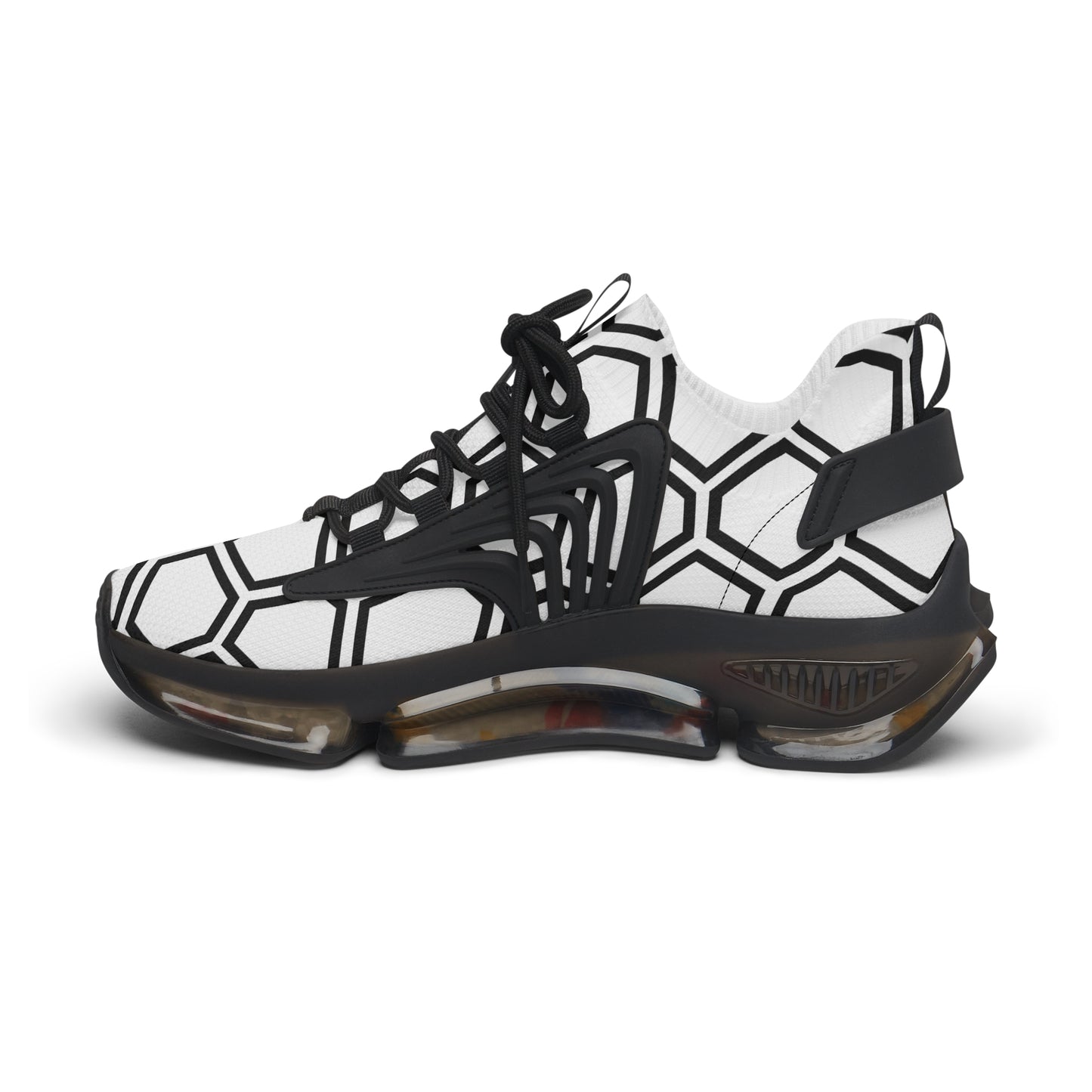 Damen Sneaker Schwarz Weiß Hexa Design Atmungsaktiv Mesh