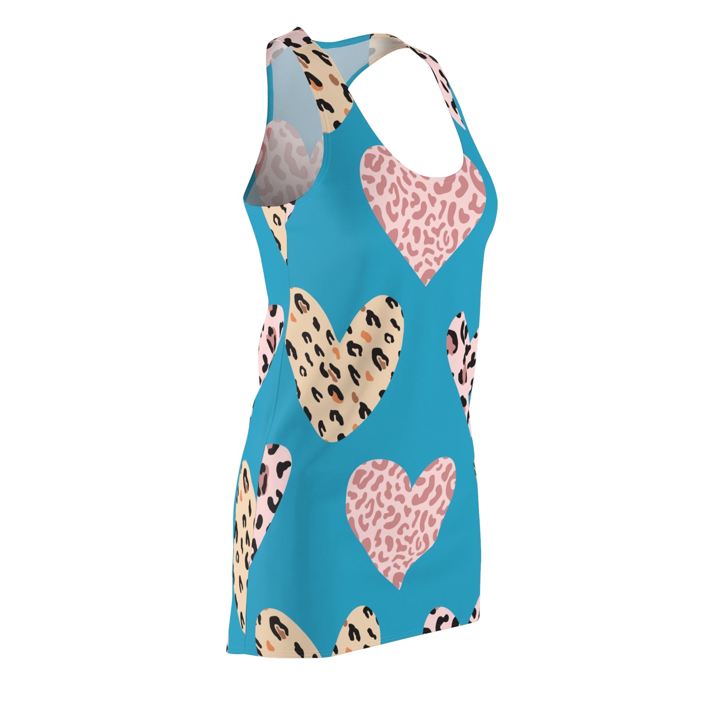 Türkis Herz Leopard Racerback Kleid – Weiß Pink Sommerkleid