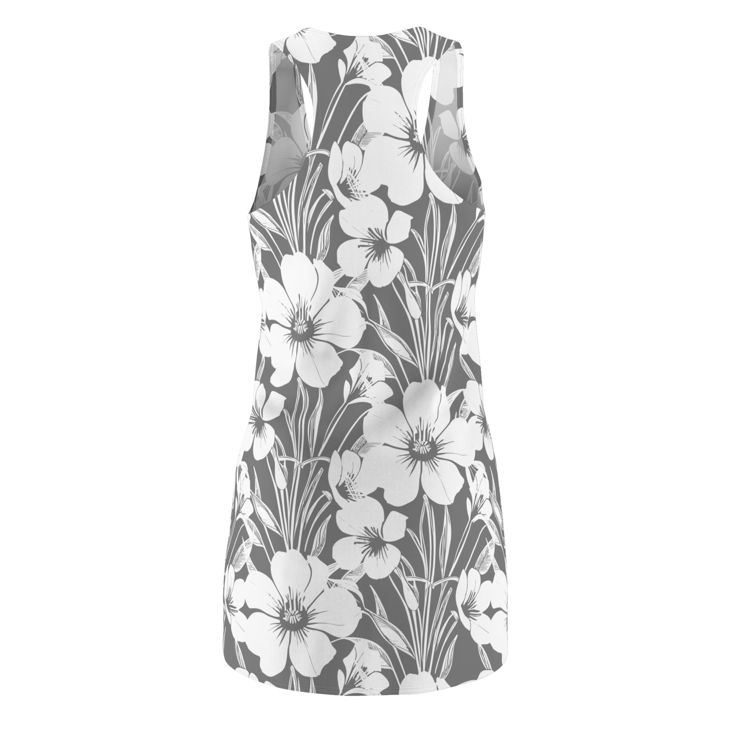 Racerback Kleid Damen – Graues Sommerkleid mit Blumenmuster