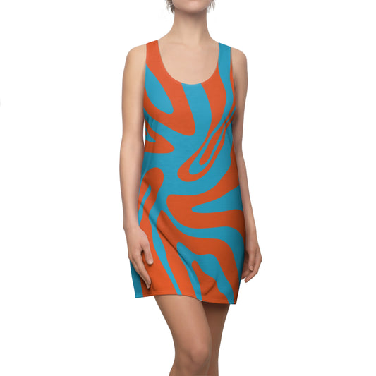 Türkises Damen Kleid Swirl Muster Racerback Sommer Bohemian Beach
