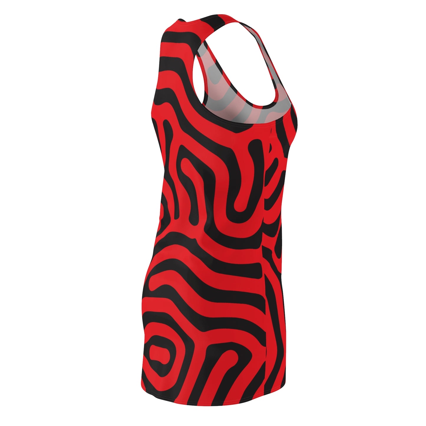 Abstrakt Racerback Kleid – Schwarz Rot Damenmode
