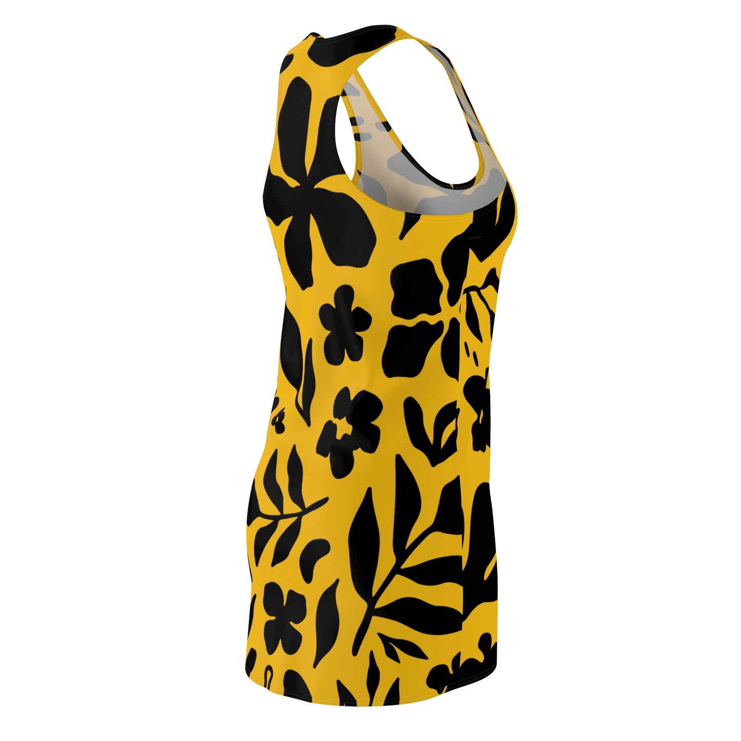 Schwarz Gelb Floral Racerback Kleid – Sommer Damenmode