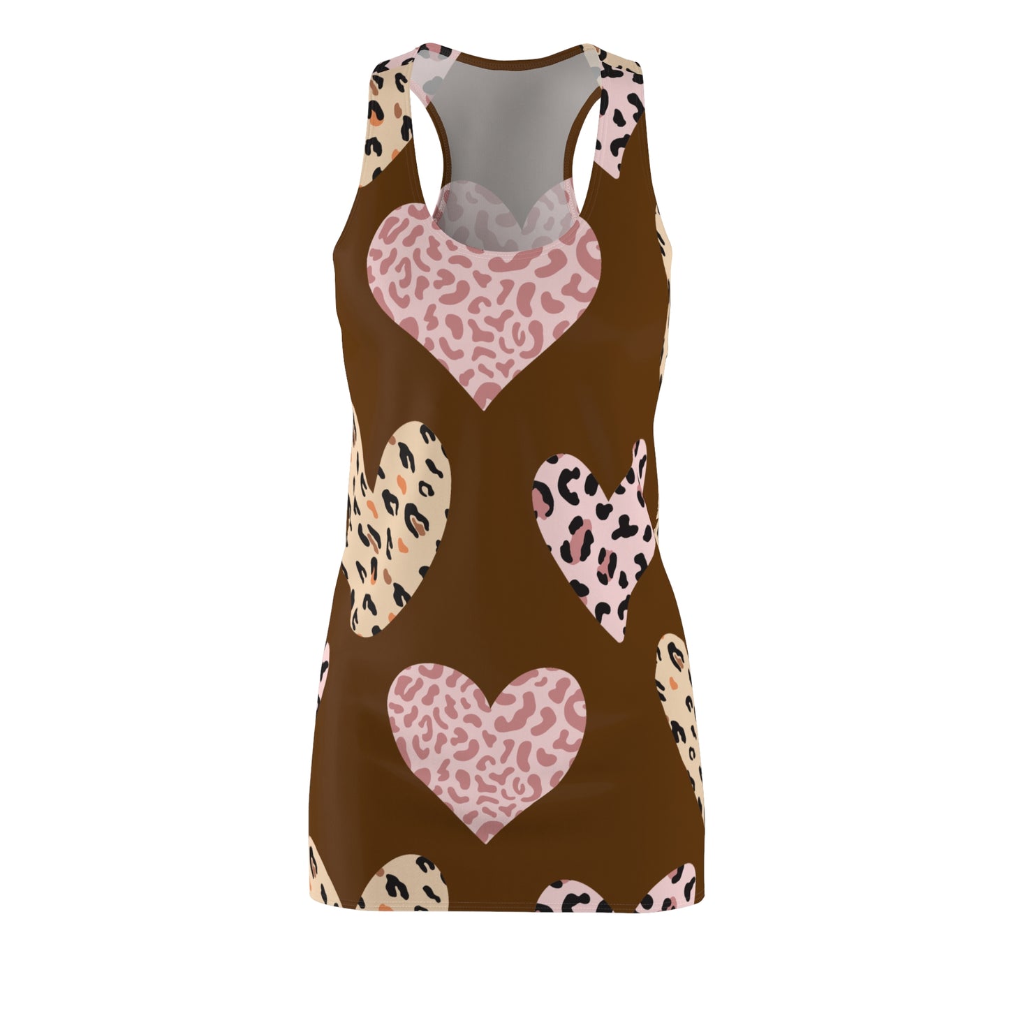 Braun Herz Leopard Racerback Kleid – Weiß Pink Sommerkleid