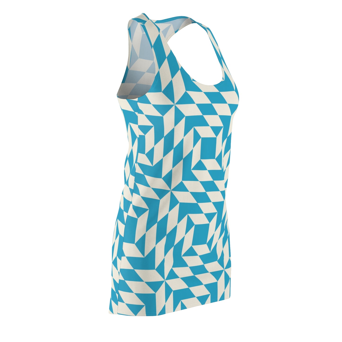 Racerback Kleid Damen – Türkises Sommerkleid mit geometrischem Muster
