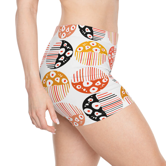 Damen Shorts Bunt Retro Muster Sommer Freizeit Sport