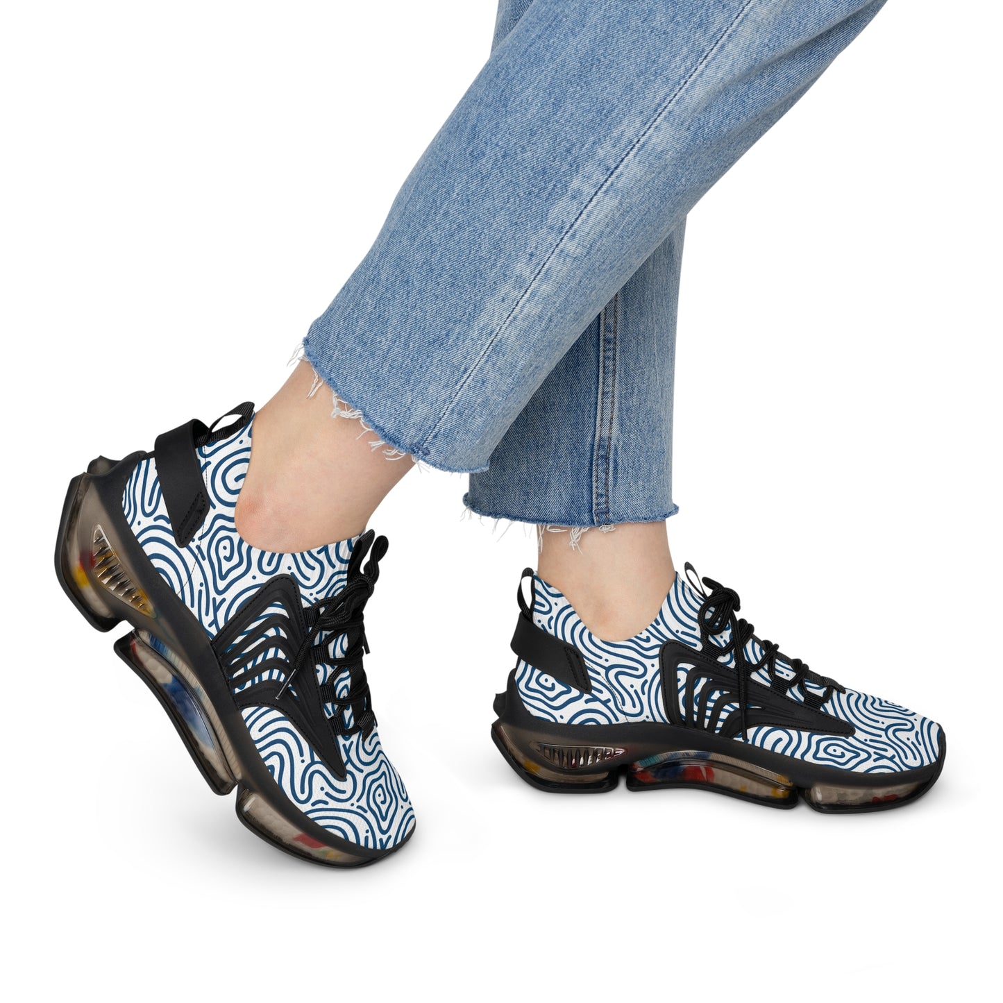 Damen Sneaker Blau Weiß Modern Design Atmungsaktiv