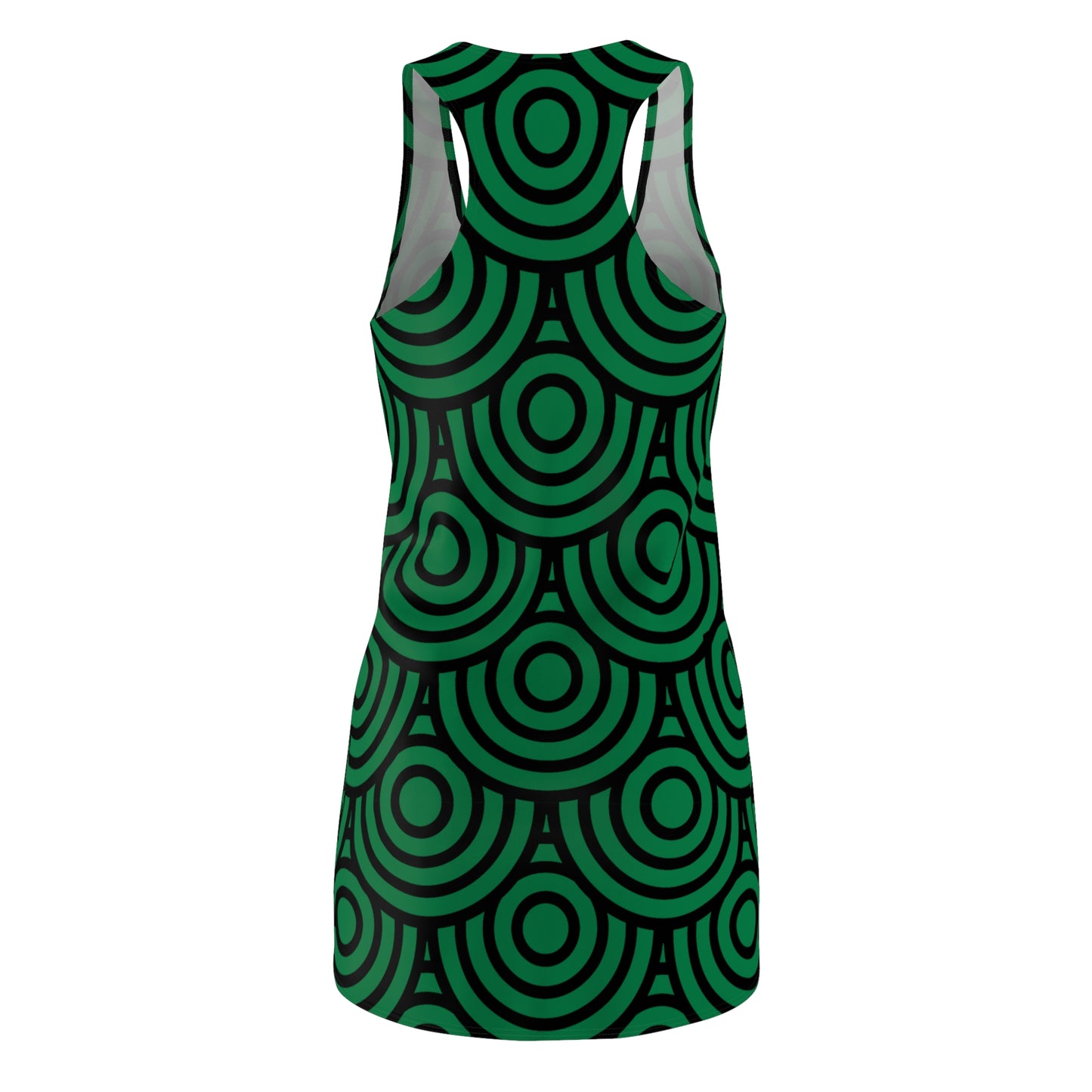 Dunkelgrünes Kreis Muster Racerback Kleid – Modern & Stilvoll