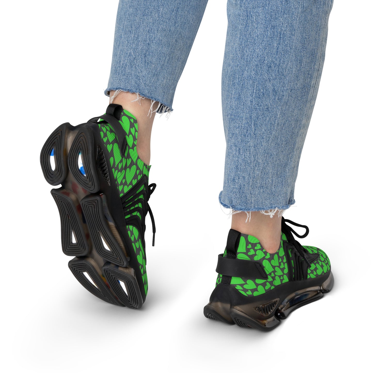 Damen Sneaker mit grünen Herzmuster – Stylische Sportschuhe