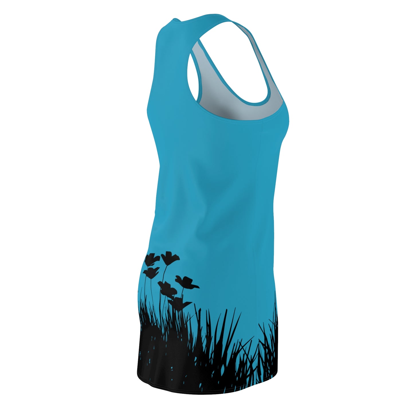 Türkis Racerback Damenkleid – Botanisches Sommerkleid, Freizeitkleid