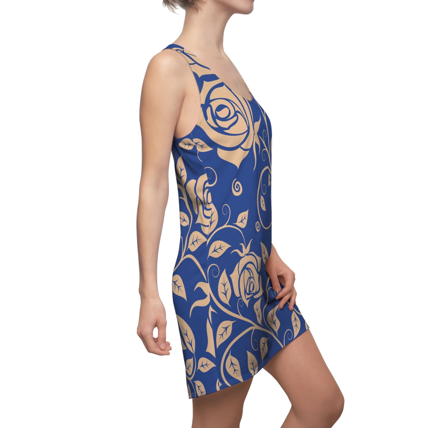 Floral Racerback Kleid Rose – Elegant in Beige & Dunkelblau