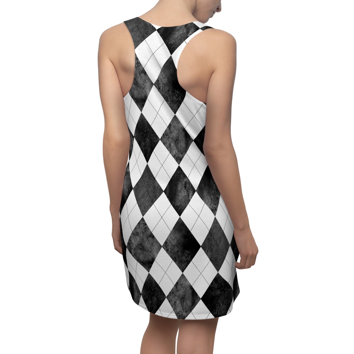 Damen Kleid Argyle Schwarz Weiss Racerback Sommer Elegant