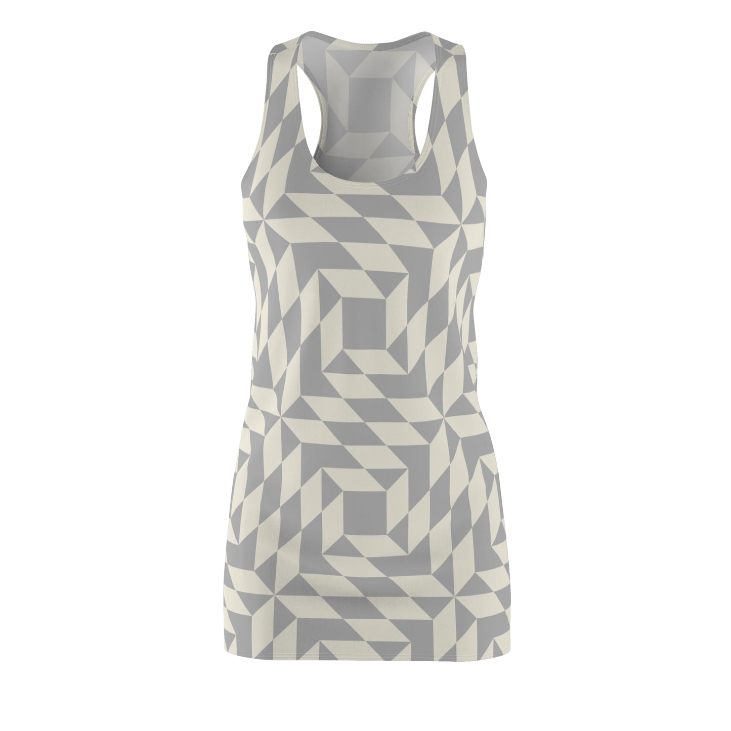 Racerback Kleid Damen – Graues Sommerkleid mit geometrischem Muster