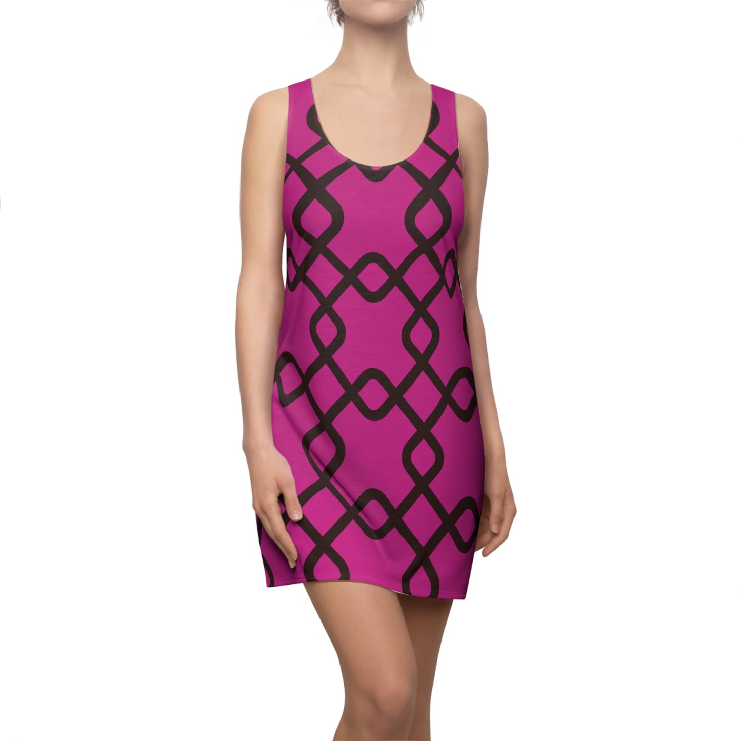 Damen Racerback Kleid Pink mit schwarzem Muster – Sommer Freizeitkleid