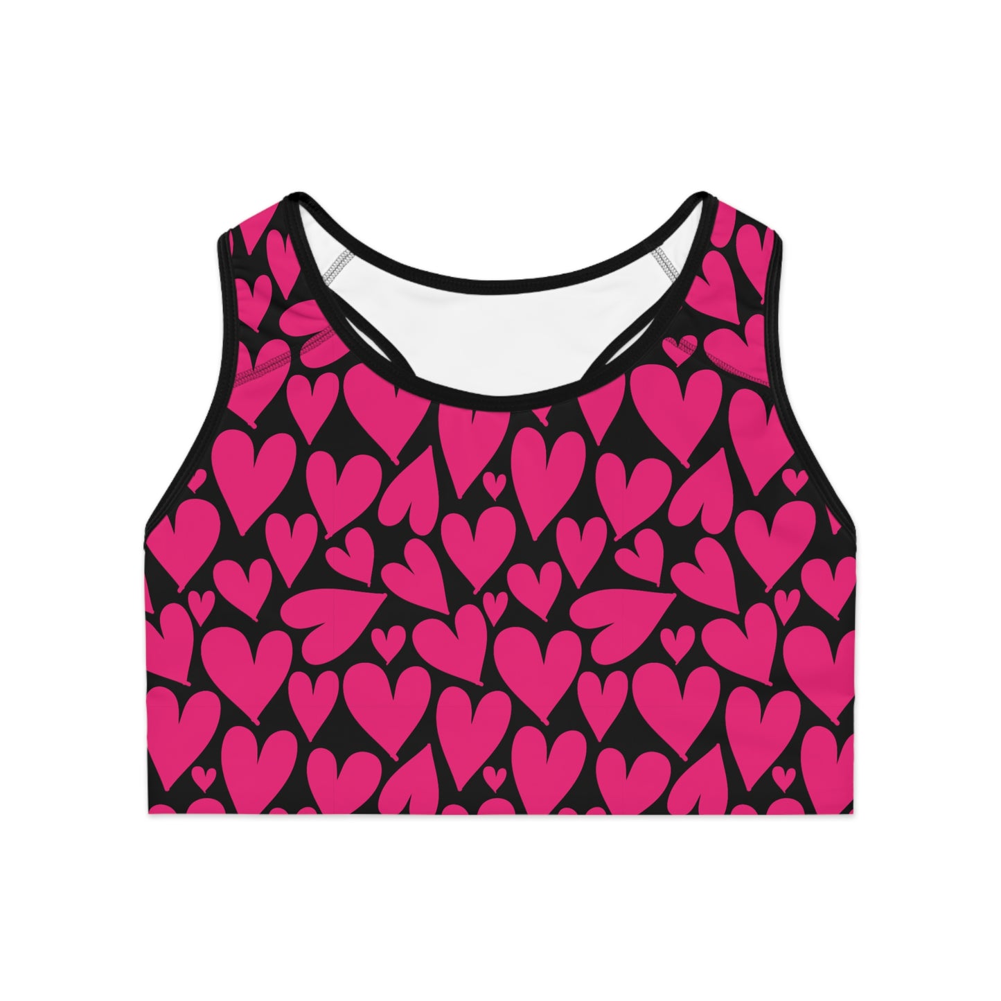 Damen Sport BH Herz Print Pink Schwarz Atmungsaktiv Yoga Fitness Top