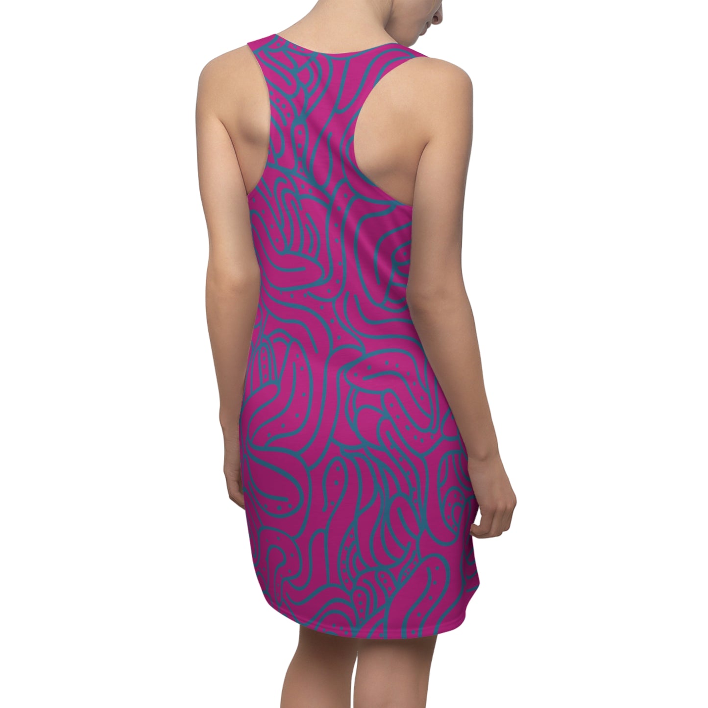 Racerback Kleid Blau Pink – Modernes Wellenmuster