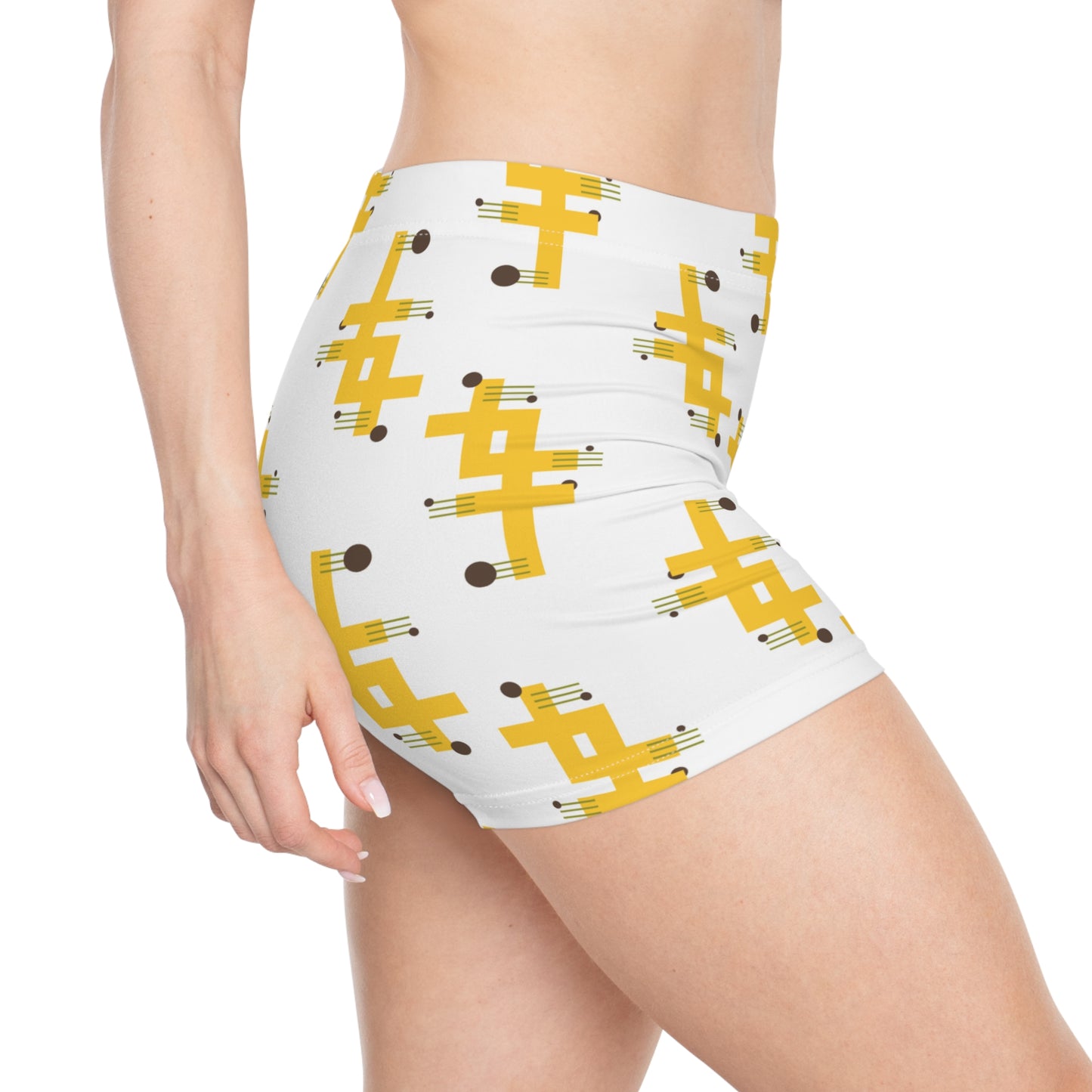 Damen Shorts Weiss Gelb Abstract Modern Sommer Style