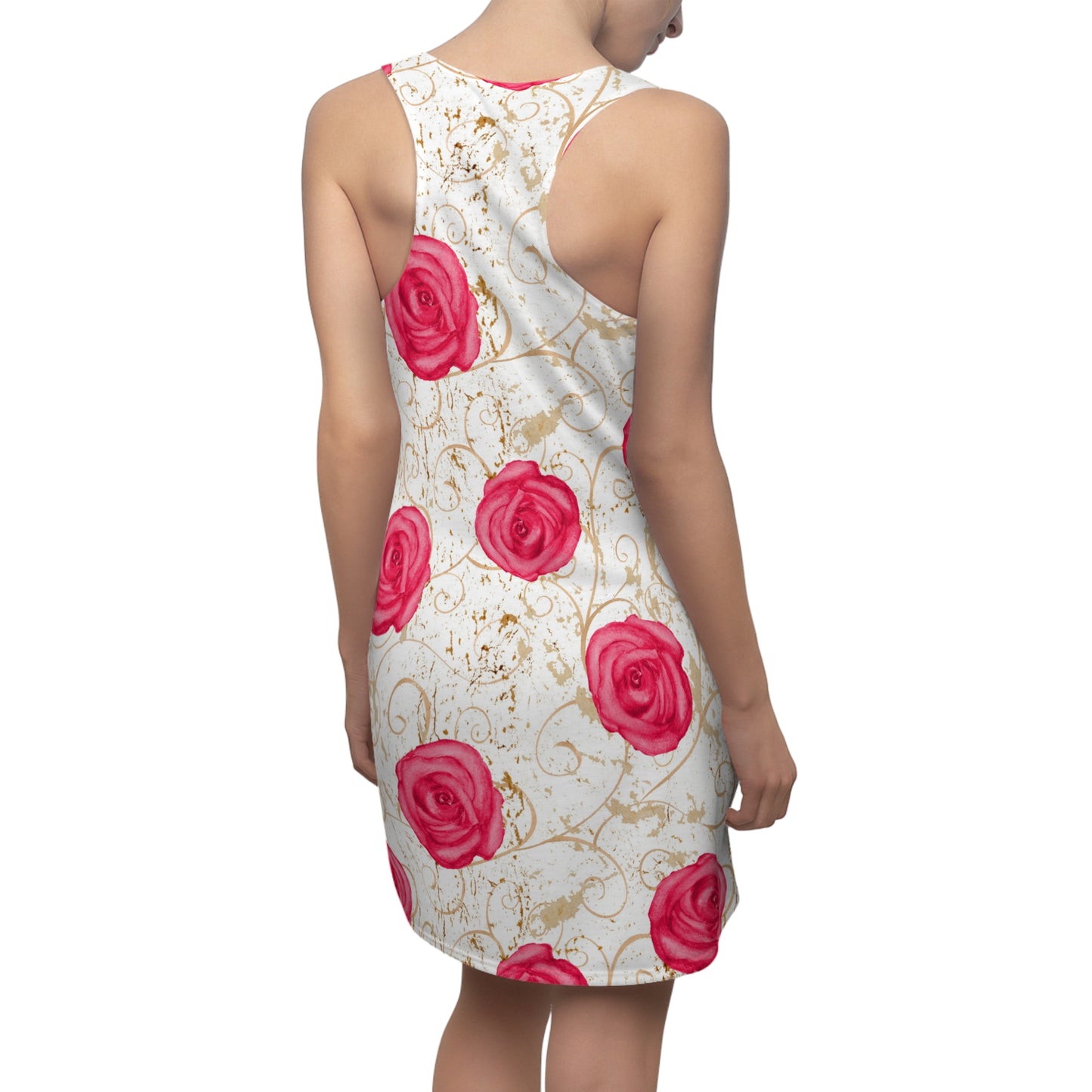 Rosen Racerback Kleid – Weiß Pink Gold Sommerkleid
