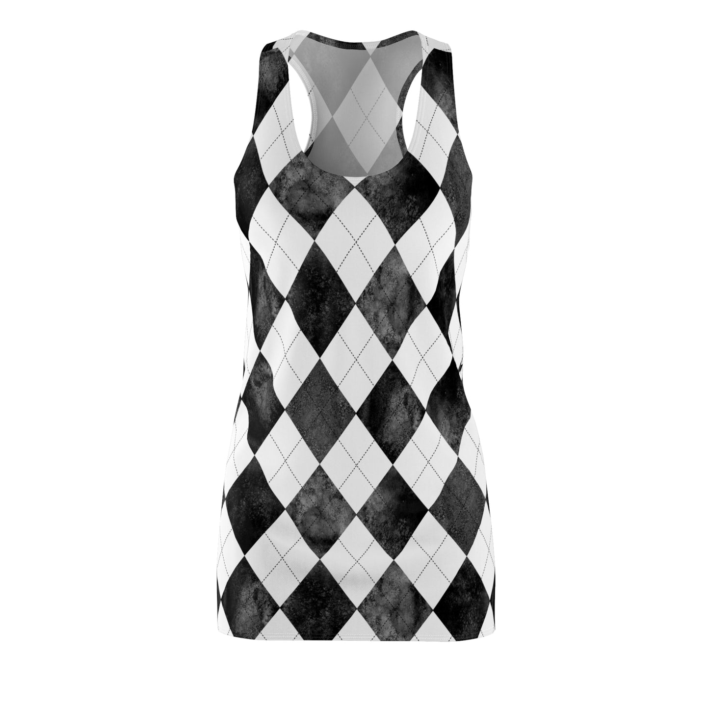 Damen Kleid Argyle Schwarz Weiss Racerback Sommer Elegant