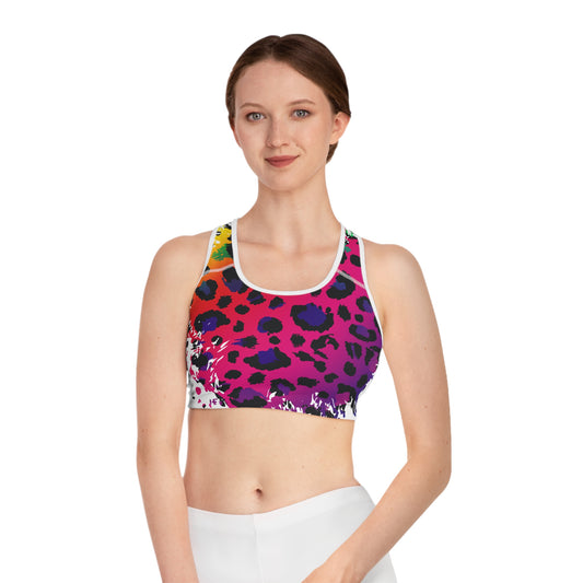 Damen Sport BH Leoparden Print Bunt Fitness Activewear