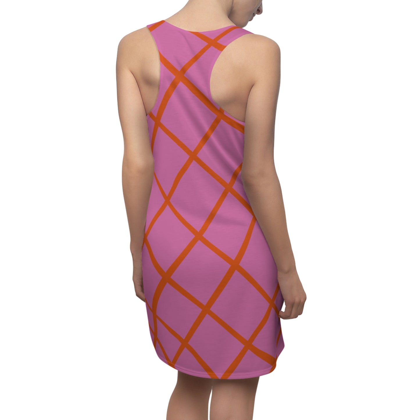 Rosa Orange Karo Racerback Kleid – Elegantes Sommerkleid