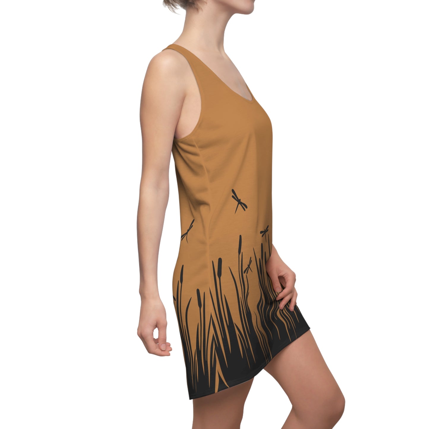 Braunes Damen Kleid Libellen Design Racerback Sommer Freizeit Party