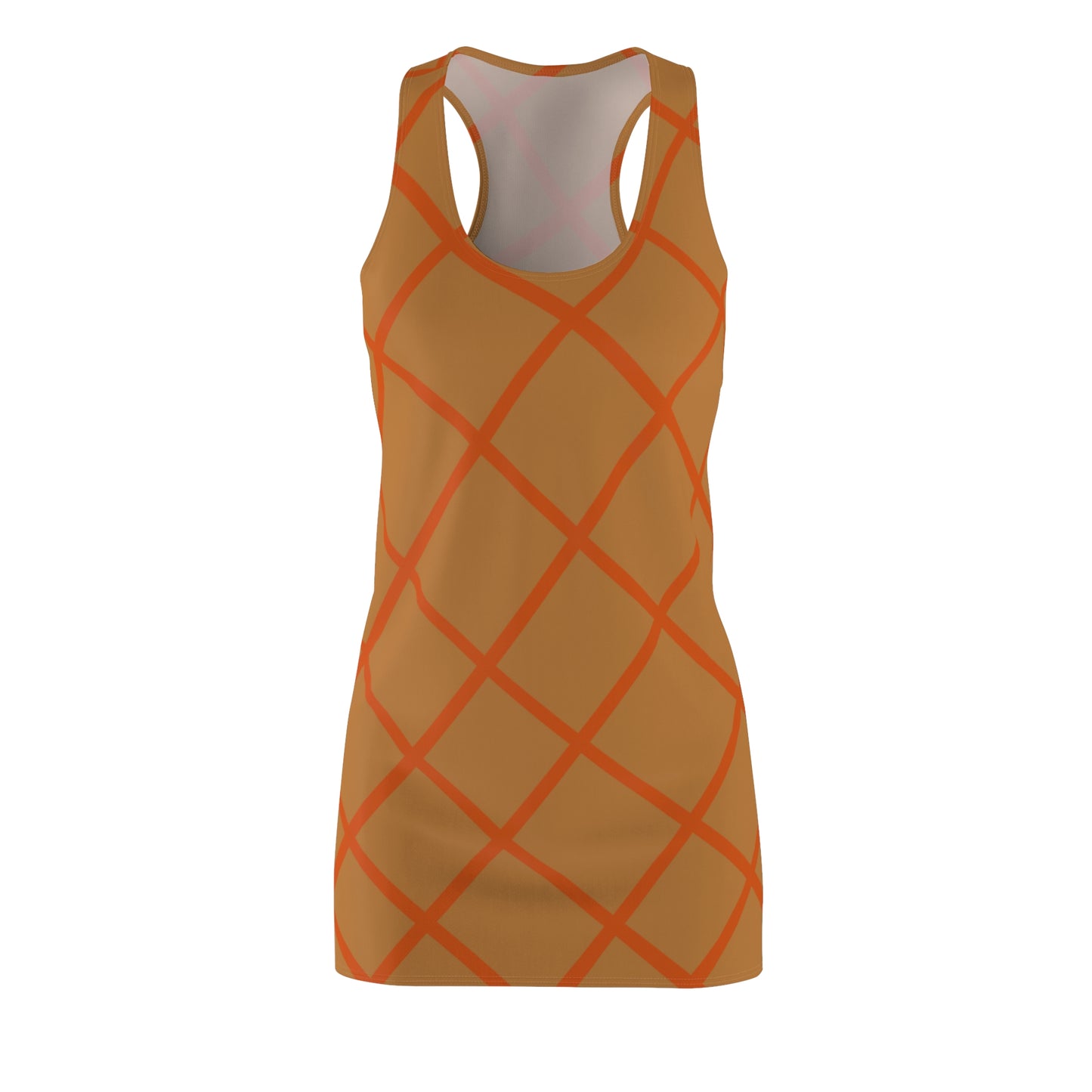 Braun Orange Karo Racerback Kleid – Elegantes Sommerkleid