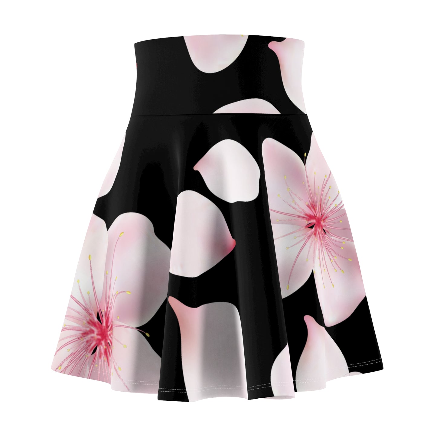 Schwarzer Damen Rock Blütenmuster Skater Elegant Sommer Casual