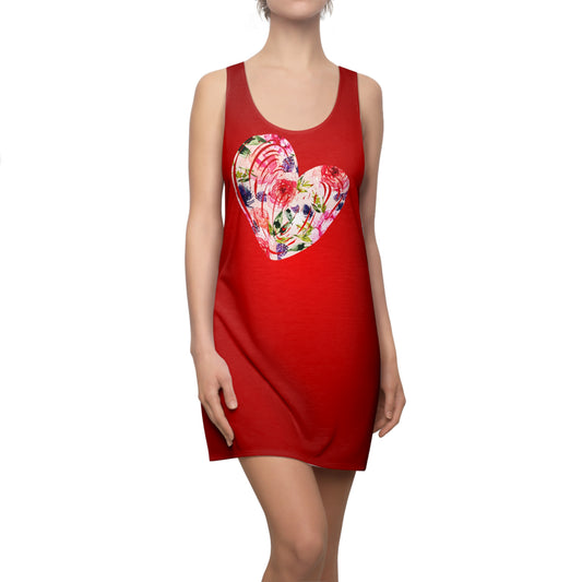 Damen Kleid Floral Herz Racerback Rot Sommer Urlaub Strand