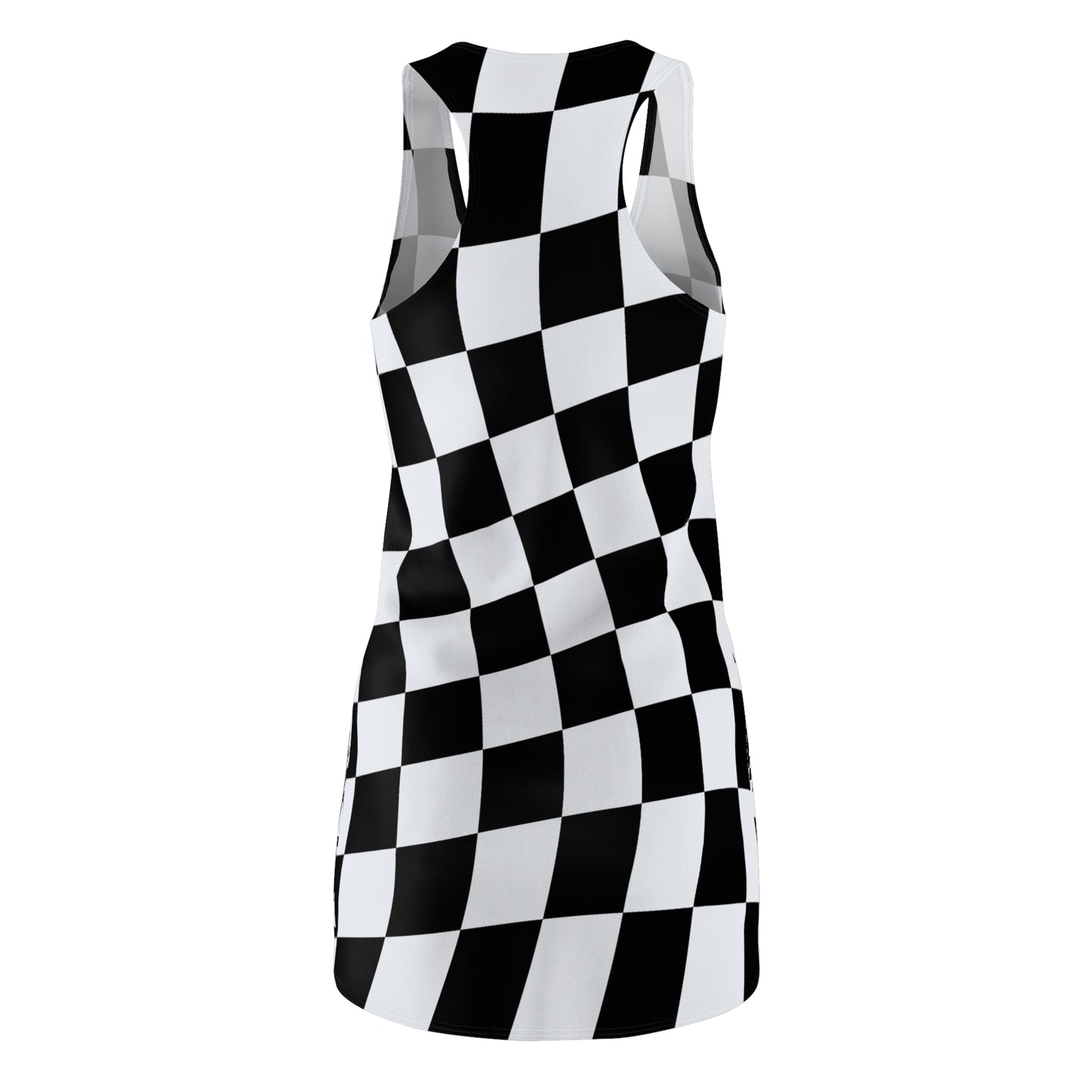 Schwarz Weiß Schachbrett Racerback Kleid – Kurvig Sommerkleid