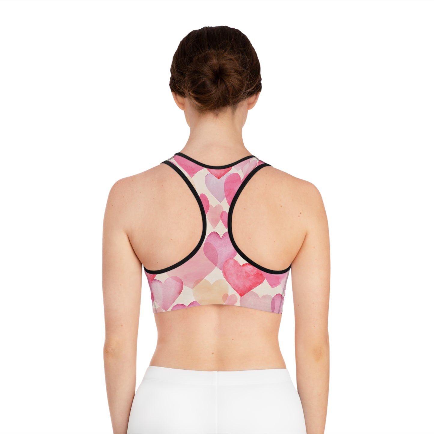 Damen Sport BH Herz Print Pink Rot Atmungsaktiv Yoga Fitness Top