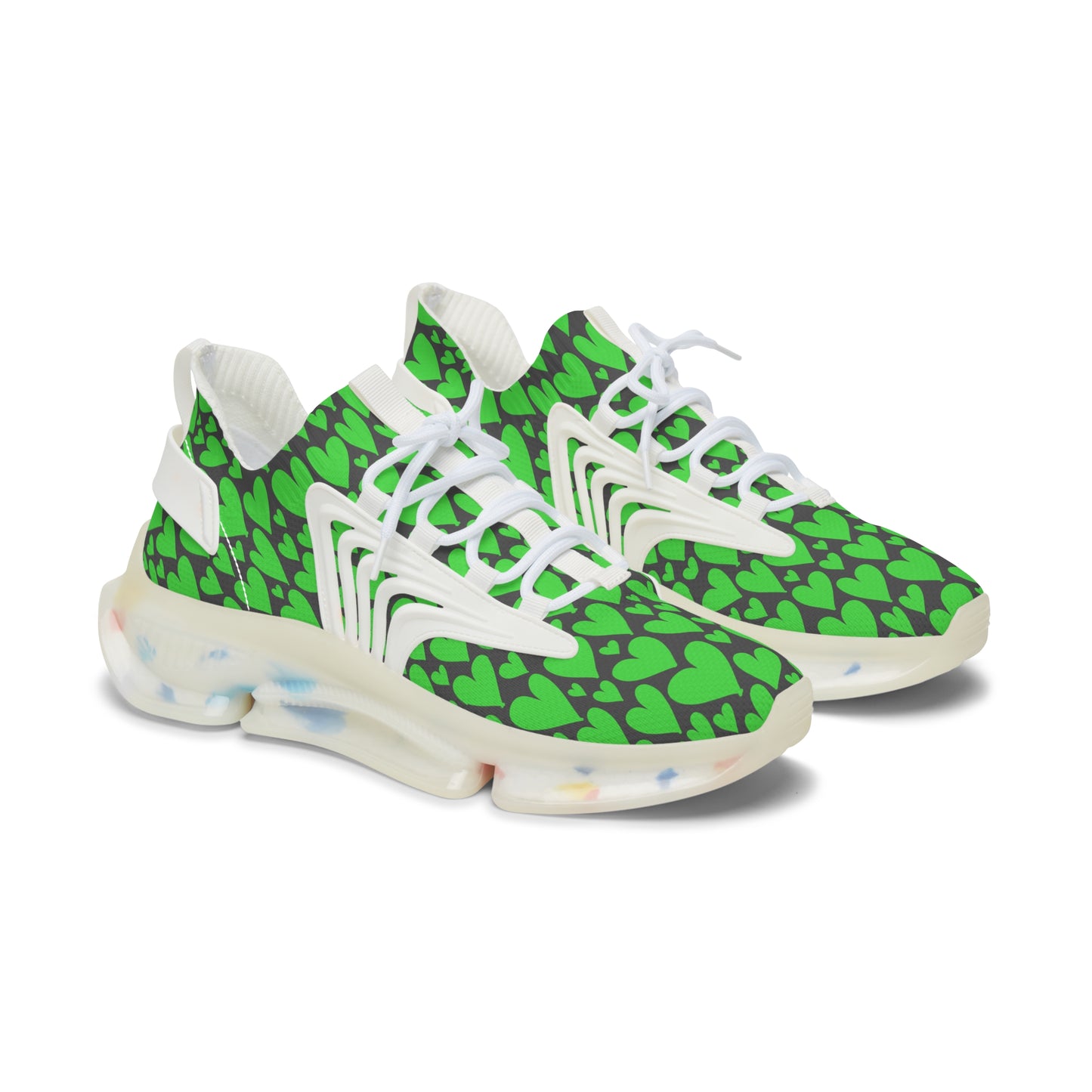 Damen Sneaker mit grünen Herzmuster – Stylische Sportschuhe