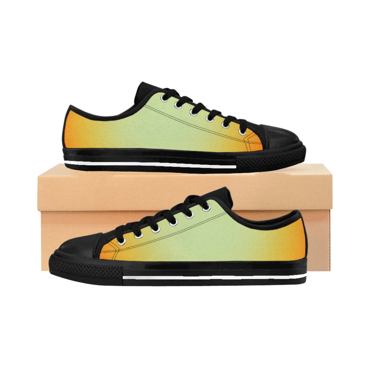Gradient Yellow Green Canvas Sneakers Women Casual Lace-Up Shoes