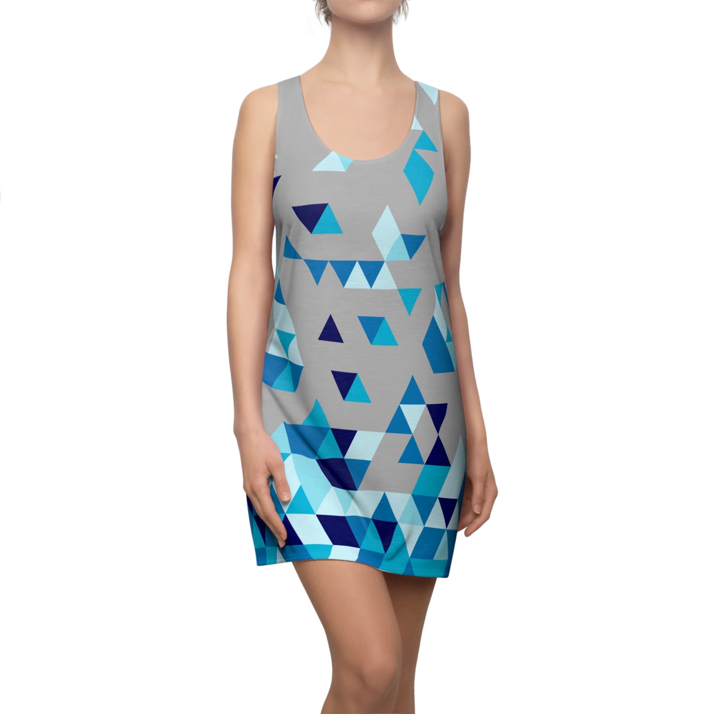 Dreieck Racerback Kleid – Blau Grau Sommerkleid
