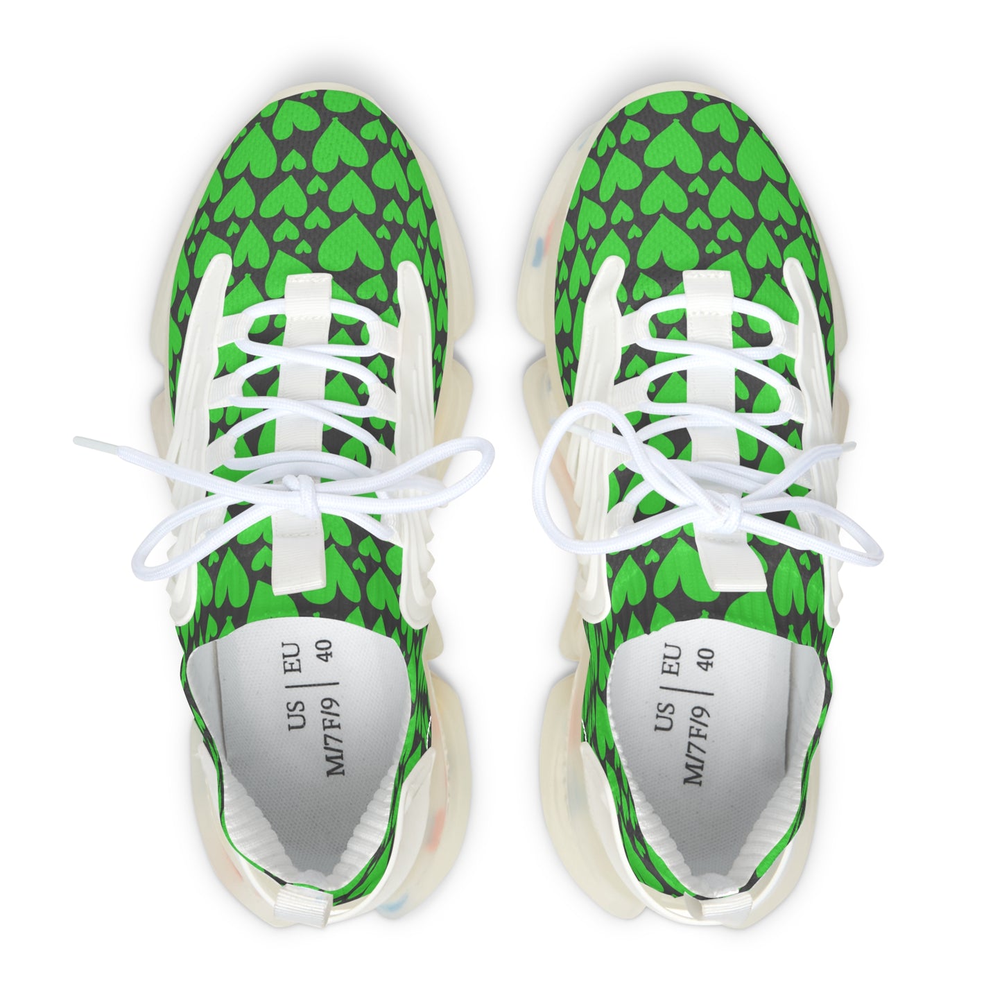 Damen Sneaker mit grünen Herzmuster – Stylische Sportschuhe