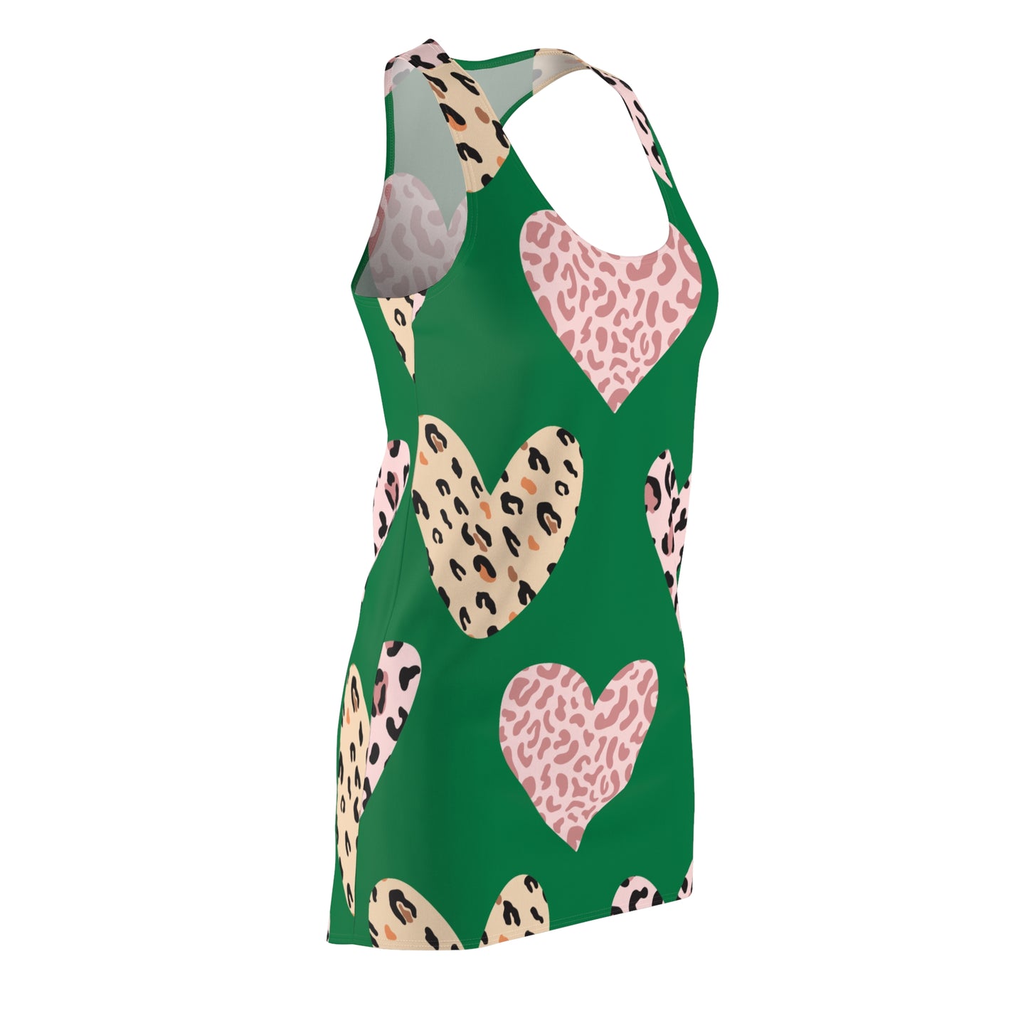 Dunkelgrün Herz Leopard Racerback Kleid – Weiß Pink Sommerkleid