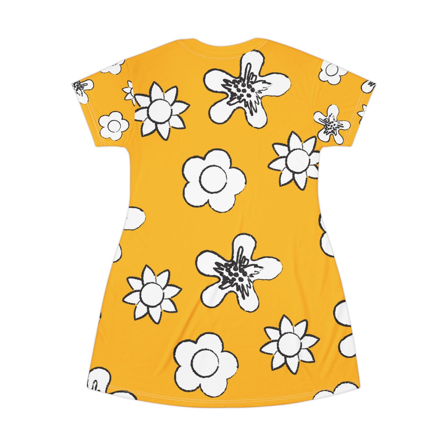 Gelbes Damen Kleid Floral T-Shirt Sommer Boho Casual Premium