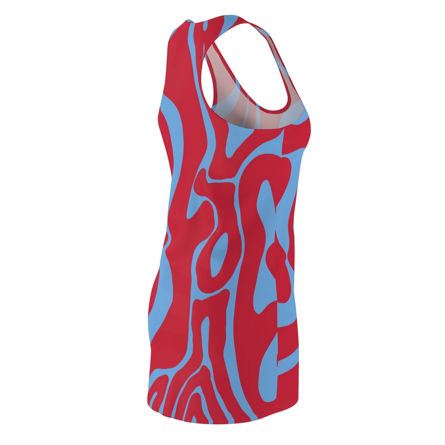 Rot Hellblau Swirl Racerback Kleid – Abstraktes Sommerkleid