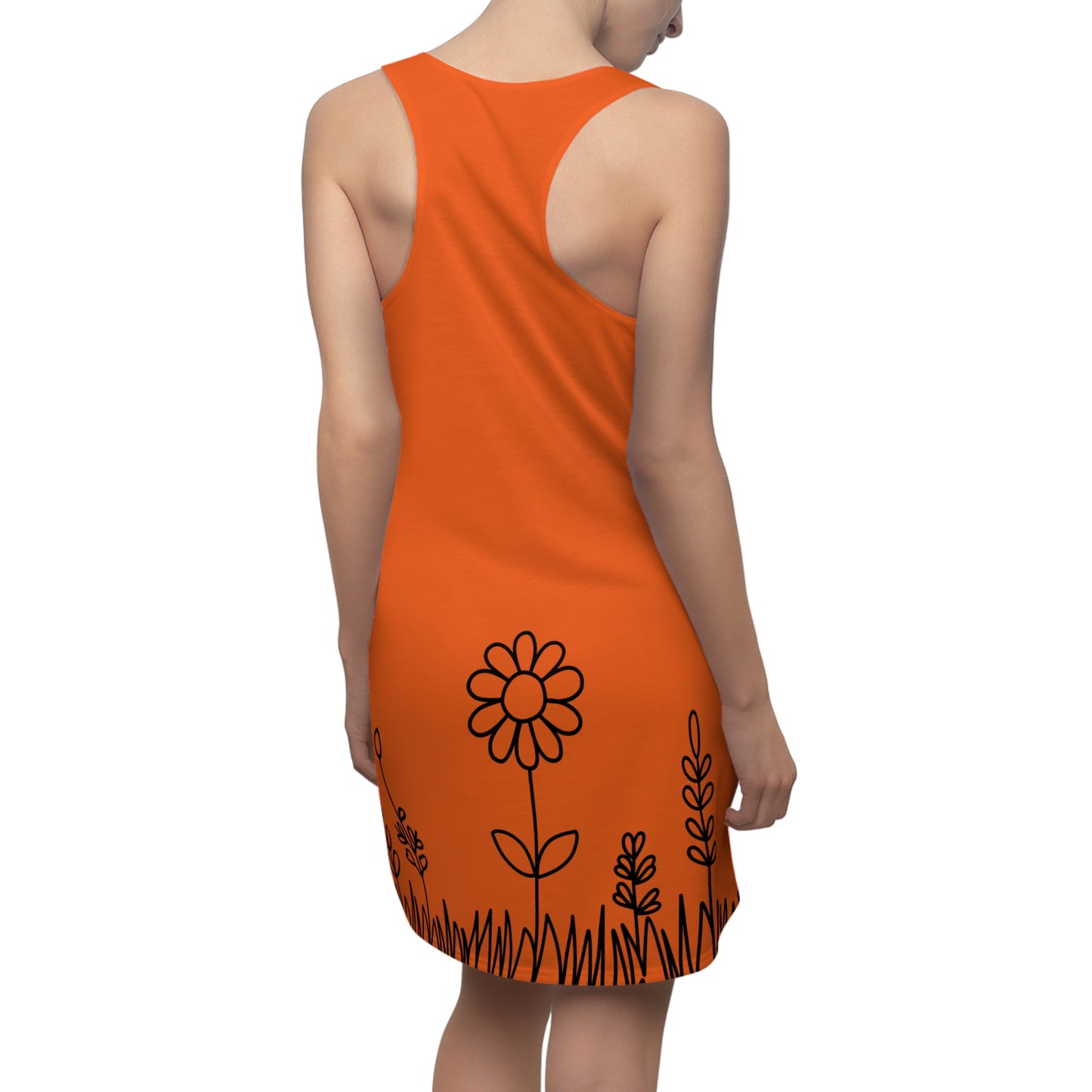 Orange Blumen Racerback Kleid – Bequemes Sommerkleid